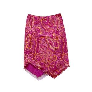Vintage 90s Y2K Asymmetric Skirt Pink Paisley Fairy M/L